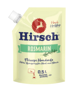 Hirsch Rosmarin, Fluessige Handseife, Nachfuellbeutel ohne Pumpe, 500ml